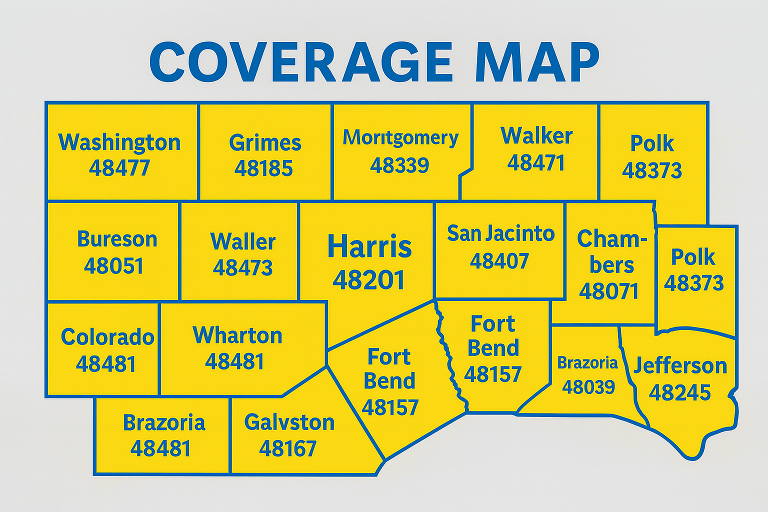 Houston ABA Center Coverage Map – Serving Harris, Montgomery, Liberty, Chambers, Fort Bend, Brazoria, Galveston and other nearby counties